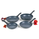 Russell Hobbs Fry Pan Stir Fry Pan 4 Piece Set Non-Stick Blue Marble Aluminium