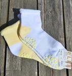 2 x ELLE Super Grippy Cushioned YOGA SOCKS White & Ripe Lemon COTTON Women 4-8