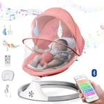 Transat bébé Balancelle Bébé Électrique 3 en 1 avec Télécommande Table à manger 5 Modes de balancement,Minuterie Bluetooth - Rose