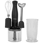 Petra PT2827BMBLKVDE Mixeur 3 en 1 ,accessoires sans BPA et bol 700 ml inclus, fouet, mixeur, hachoir, bol de 500 ml, 2 vitesses, lames en inox, compact, facile à utiliser, 350 W, noir