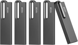 16Go Clé Usb 3.0 Lot De 5 Clef Usb Métal Imperméable Flash Drive Clés Usb 16Go Pour Pc, Ordinateur Portable, Stockage De Données,(5X16Go,Noir)