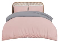 funky gadgets Single Duvet Cover Set – Soft Brushed Microfiber Plain Dyed Duvet Cover Sets with Pillow Case- Reversible Bedding Quilt Cover Set (Blush Pink & Grey)