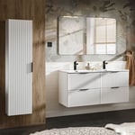 Ensemble meuble double vasque encastree 120cm et colonne Adriel Blanc