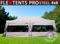 Snabbtält Depåtält Easy-up tält Eventtält Partytält FleXtents PRO Steel 4x8m Latte, inkl. 6 sider & dekorativa gardiner