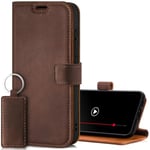 SURAZO Mobile Phone Case for Samsung Galaxy S24 FE Leather - Foldable Genuine Leather Protective Case [Magnet, Card Slot, RFID Protection, Stand Function] Flip Flip Case Cover Leather Case (Nut Brown)