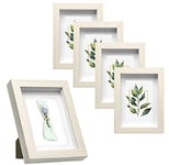 EUGAD Lot de 5 Cadre Photo en Bois A4 (21x29,7cm), Style 3D Cadre de Boîte d'Ombre Profonde pour Objets jusqu'à 1,5cm, Galerie Photos Décoration Murale avec Passe-Partout vitre en Verre, Chêne