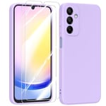 MIKULLE Silicone Coque pour Samsung Galaxy A25 5G avec 2 Verre trempé Protection écran, Couleur Pastel Ultra-Mince Souple Housse pour Samsung Galaxy A25 5G (6.5") - Violet