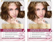 L'Oréal Paris - Excellence Crème - Kit de Coloration Permanente Triple Soin de Cheveux - 100% Couverture Cheveux Blancs - Nuance 5,3 Châtain Clair Doré (Lot de 2)