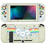 PlayVital ZealProtect Coque pour Nintendo Switch,Cover de Protection pour Switch avec Protection d'écran en Verre Trempé&Capuchon Joystick&Caps Boutons Direction ABXY-Nuage Arc-en-Ciel