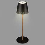 BRILONER - Lampe de table LED rechargeable 2 en 1, intensité variable par paliers, tactile, lumière mobile, Lampe de table LED d'extérieur, Lampe de table LED sans fil, aspect bois noir