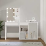 Coiffeuse à LED avec Armoire Blanc Bois d'Ingénierie Table Cosmétique vidaXL