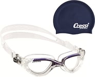 Cressi Flash Lunette de Natation Adulte - Clair/Blue + XDF220125 Bonnet de Natation Mixte Adulte, Bleu Foncé, Taille Unique