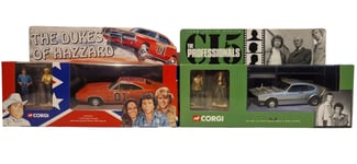 THE DUKE OF HAZARD DODGE CHARGER GENERAL LEE & THE PROFESSIONALS CAPRI CORGI SET