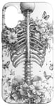 iPhone 16 Plus Skeleton Ribcage Anatomy with Flowers Butterflies Case