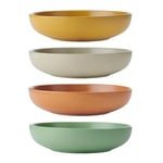 KitchenCraft Idilica Stoneware Pasta Bowls, Set of 4 Ceramic Shallow Dinner Bowls, Microwave and Dishwasher Safe, Assorted Colours