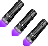 Lot de 3 lampes de poche UV portables 395¿400 nm - Lumière noire - Zoomable - Lampe de poche UV - Détecteur d'urine d'animaux domestiques.[G676]