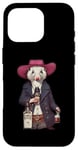 Coque pour iPhone 16 Pro Opossum américain dans un chapeau de cowboy buvant une bouteille de whisky