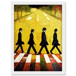 Abbey Road Abstract Stylised Beatles Boho Landscape Red And Ochre Artwork Framed Wall Art Print A4