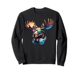 Cool Moose With Sunglasses And Headphones - Fun Retro Animal Sweatshirt