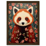 Artery8 Red Panda Cute Tree Blossom Kids Bedroom Artwork Framed Wall Art Print A4