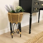 Charles Bentley Casablanca Plant Stand Natural Black Rattan