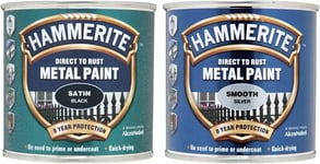 Hammerite Metal Paint Satin Black 250ml Smooth Silver Rustproof Direct to Rust