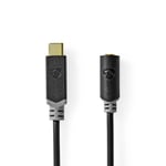 Nedis USB-C™ Sovitin | USB 2.0 | USB-C™ Uros | 3.5 mm naaras | 1.00 m | Pyöreä | Kullattu | PVC | Musta | Laatikko