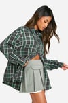 Womens Oversized Brushed Checked Shirt - Green - 14, Green