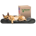 FurHaven Lit orthopédique pour Chiens de Grande Taille avec Housse Amovible Lavable, pour Chiens jusqu'à 34 kg – Matelas en Peluche Minky et Velours de Luxe – Gris, Jumbo/XL