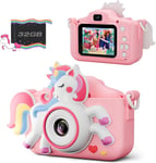 Appareil Photo Enfant Selfie, Licorne Jouet Cadeau Filles De 3 À 12 Ans, Hd Appareil Photo Numérique Avec 32Gb Carte Et Etui En Cuir Anti-Chute Cadeau Garçons & Filles De Noël D'Anniversair[PHO2455]