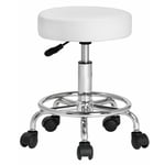 Casaria - Tabouret à roulettes Siège rembourré pivotant 360° Hauteur réglable Noir blanc Blanc