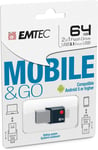 Emtec ECMMD8GT203 - Clé USB - 3.0 (3.1) - Série Dual - Collection MobileGo T200 - 64 Go - 2 en 1 : OTG Dual Double Connectique USB-A / Micro-USB.[G1059]