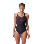 Speedo Maillot de Bain Hyperboom Placement Muscleback | Séchage Rapide | Entraînement | Fitness | Résistant au Chlore Maillot de Bain pour Femme, Noir/Rouge sirène/Prune Dandy, 36