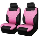 CAR PASS Car Seat Covers Two Front Only for Car, 3D Tyre Print Automotive Interior Covers, Airbag Compatible, Quick Setup Universal Fit Seat Covers for Car, Truck, SUV(Black and Pink)