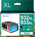 932XL 933XL Lot de 5 Cartouches d'encre Remplacement pour HP 932 933 Multipack Compatibles pour HP Officejet 6600 6700 7510 7612 7110 7610 6110 (Noir, Magenta, Cyan, Jaune, 5 Pack)