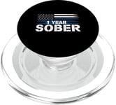 One Year Sober Anniversary Recovery Gift Distressed USA Flag PopSockets PopGrip for MagSafe