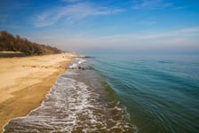 Beautiful beach in Burgas Bulgaria Summer vacation on Bulgarian seaside concept