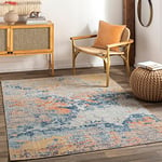 Livabliss Tichia Indoor Outdoor Rug - Large Boho Rug for Living Room 160x213cm, Dining, Kitchen Rug - Vintage Patterned Neutral & Coloured Rugs, Waterproof, Stain Durable, Orange and Blue Rug