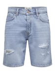 ONLY&SONS Men's Denim Bermuda Shorts Midrise Cotton Five-Pocket Trousers, Colours:Light-Blue, Size:M