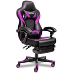 PULUOMIS Chaise gaming, Fauteuil gamer ergonomique, Chaise de bureau, Appui-tête, Support lombaire, Hauteur réglable, Violet et Noir