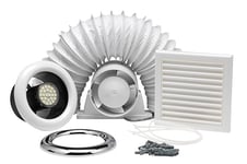 Xpelair Airline ALL100T 4"/100mm Inline Axial Extractor Fan with Timer and LED Light for Bathrooms and Shower Rooms, Complete with Loft Fitting Kit and SELV transformer, White