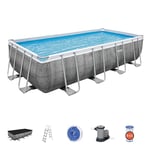 Bestway Piscine Power Steel™ rectangulaire 549 x 274 x 122 cm Motif rotin Gris