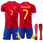 UEFA Euro 2024 Spanien Hemma Barn Fotboll Set Med Strumpor NO.7 MORATA 24