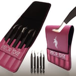 Razor Edge Eyelash Tweezers 5 Pack Set with 5 different styles of tips Black