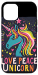 Coque pour iPhone 15 Licorne ludique avec des couleurs d'amour