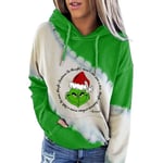 Dam Hoodie Sweatshirt med Julmotiv - Grinch - Jultröja med Huva M