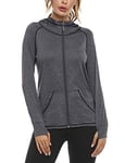 Sykooria Sweat à Capuche Femme Zippé Automne Hiver Chaud Veste Femme de Sport Respirant à Manches Longues Jacket Zippé pour Fitness Running-Gris foncé-S