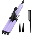 3 Barrels Mini Hair Waver for Short & Medium Hair, 13MM Curling Iron Curling Wand, 0.45lb Lightweight, Mini Size Hair Curler, Travel Friendly-Purple