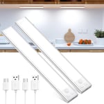 Lot De 2 Lampes Led Sous Meuble De Cuisine Avec Détecteur De Mouvement Usb-C Rechargeable Led À Intensité Variable Sans Fil Pour Cuisine, Armoire, 20,5 Cm