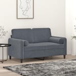 2-personers sofa med pyntepuder 120 cm velour mørkegrå